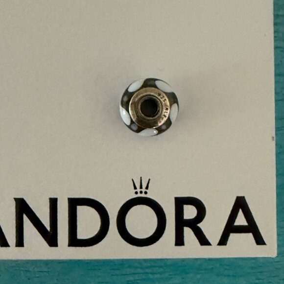 Retired Pandora Bracelet Charm - Blue & White Swirl Murano Glass Silver 925 - Picture 4 of 4